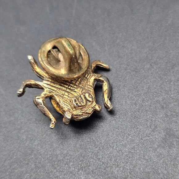 AJC Insect Bug Pin Gold Tone Blue Cabochone Stomach Belly Vintage Jewelry - Picture 6 of 6